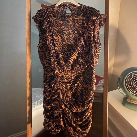 ALL SAINTS leopard silk chiffon mini dress Size 10 - Picture 1 of 3